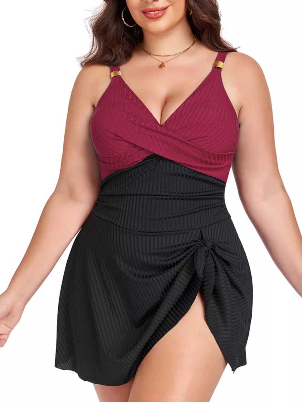 Plus Size Ruched One-Piece Swim Dress - Picture 2 of 16